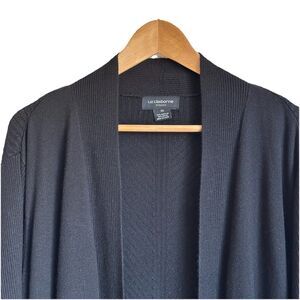 Liz Claiborne Woman Black Open Front Cardigan Patterned Back Ribbed Sleeve 3X